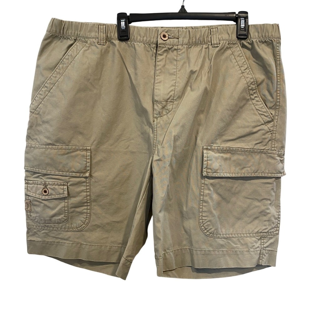 Tommy Bahama Mens XL Khaki Tan Cotton Twill Cargo Shorts Elastic Waist Y2K Style